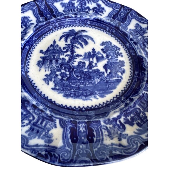 Vintage W Adams & Sons England Kyber 9 inch Flow Blue Dinner Plate - Picture 15 of 15